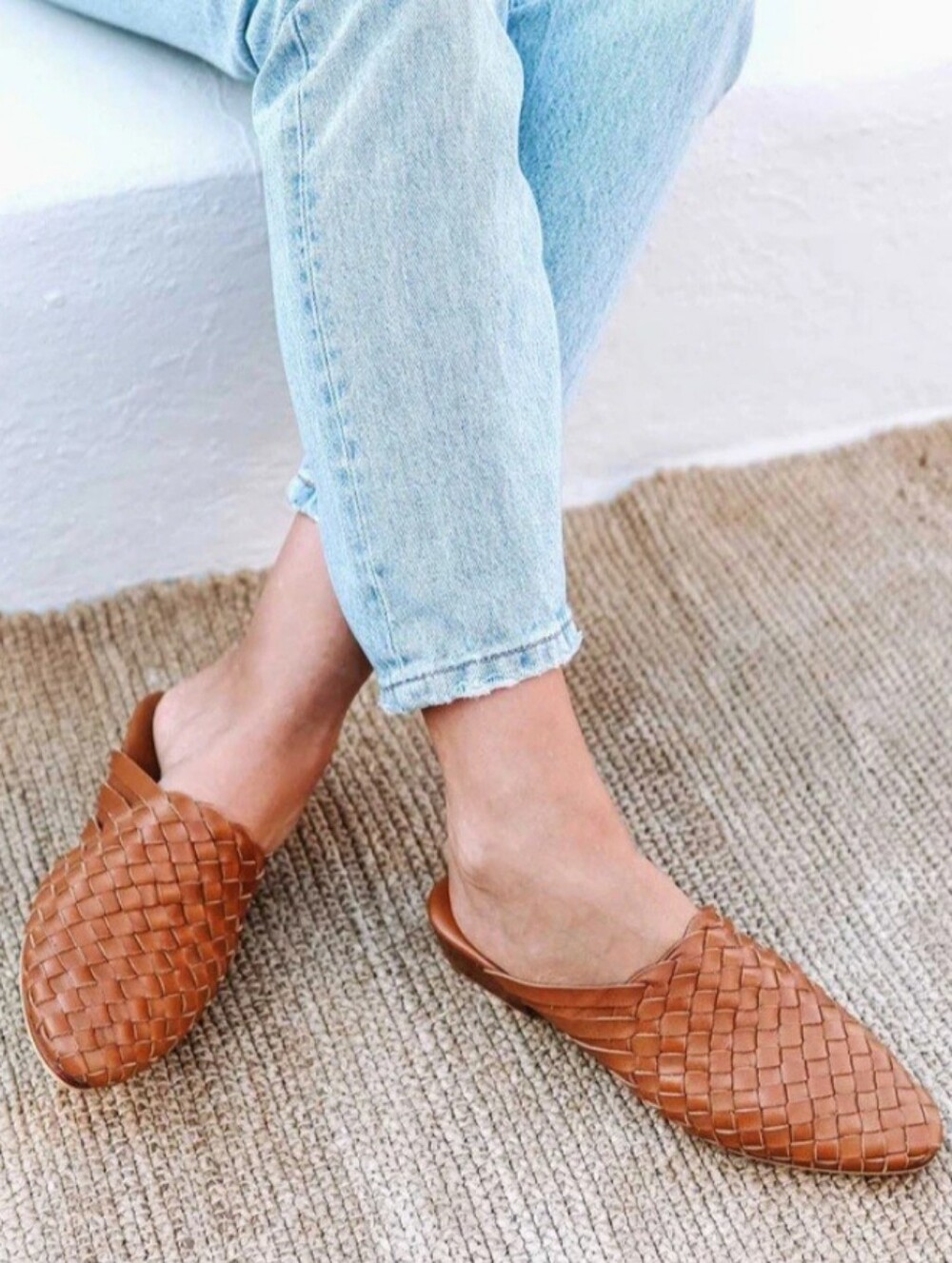 Liberte NEW Prague Woven Leather Mule Sandal Size 10 Cognac Slip On
